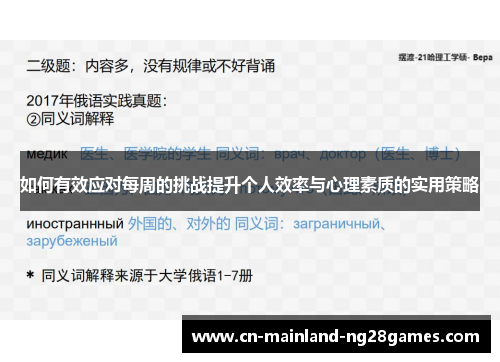 如何有效应对每周的挑战提升个人效率与心理素质的实用策略